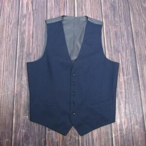Suit Vest Mens M Blue Solid Stretch 5-Button 3 Piece Formal Waistcoat Dress